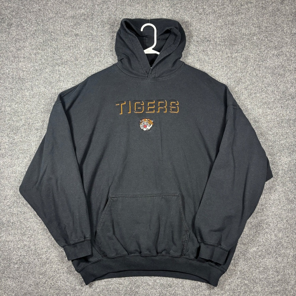 Dodger Hoodie Mens 2XL Black Vintage Tigers Embroidered Spellout Mascot Pullover